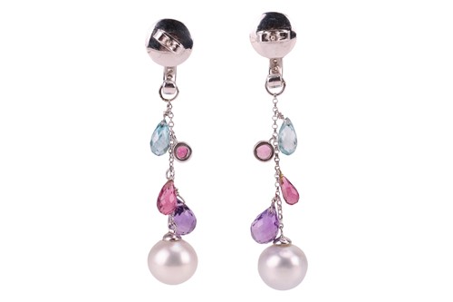 Lot 35 - A pair of gem-set earrings, each earring...