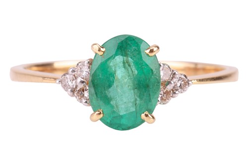 Lot An emerald and diamond dress ring, centred...