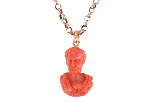 Lot A Grand Tour carved coral pendant on chain,...