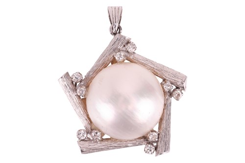 Lot A Mabé pearl and diamond pendant, the round...