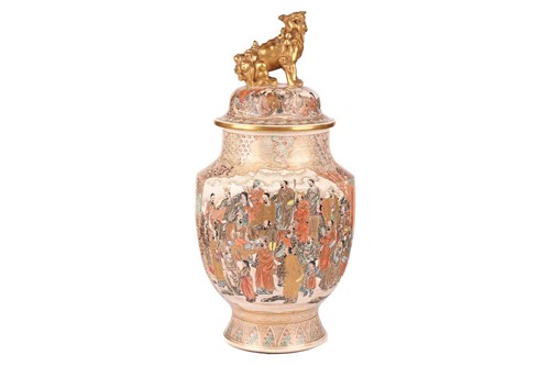 Lot 6 - A Japanese Satsuma pottery baluster vase and...