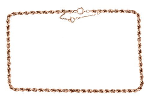 Lot 8 - A 9 carat gold rope twist chain, with jump...