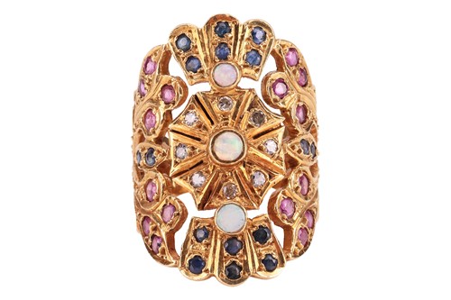 Lot A gem-set Moorish-style plaque ring, featuring...