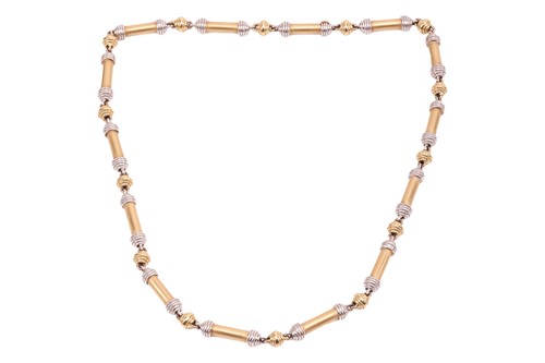 Lot A two-toned bar link necklace, comprising a...