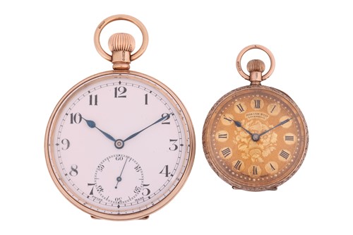 Lot A 9ct rose gold open-faced pocket watch, the...
