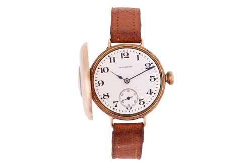 Lot 262 - Waltham A 9ct Gold Half-Hunter Trench Watch...