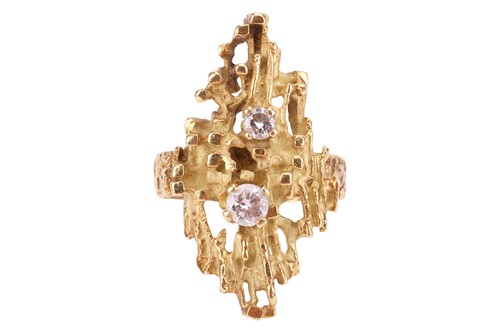 Lot A modernist diamond ring; featuring a central...