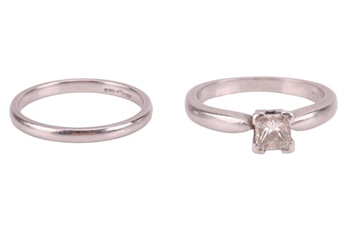 Lot A princess cut diamond solitaire and wedding...