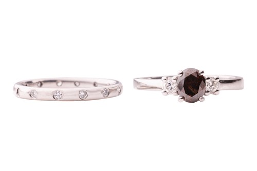 Lot A fancy coloured diamond trilogy engagement...