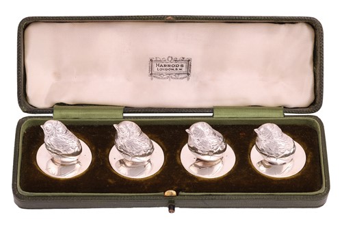 Lot 319 - A set of four Edwardian novelty silver chick...