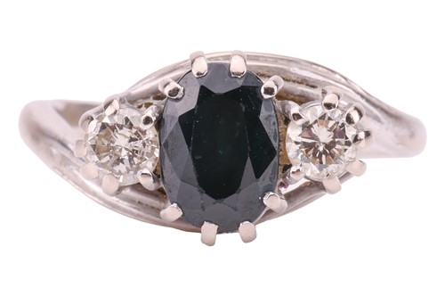 Lot A sapphire and diamond-set three-stone ring,...
