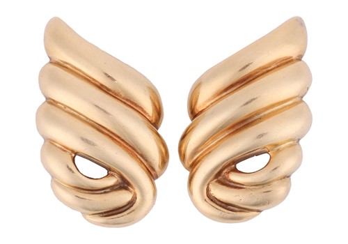 Lot 97 - A pair of clip-on earrings, of abstract reeded...