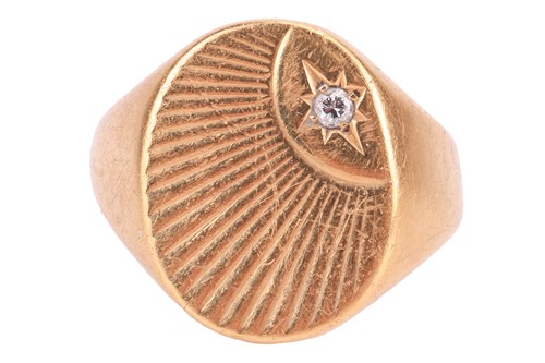 Lot 76 - A diamond-set signet ring in 18ct yellow gold,...