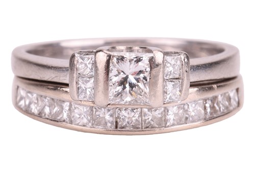 Lot 207 - A princess-cut diamond engagement ring and...
