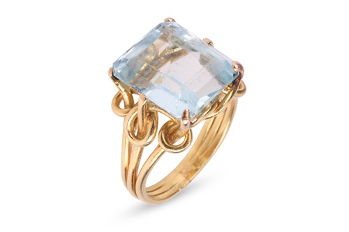 Lot 78 - An aquamarine dress ring, the octagonal...