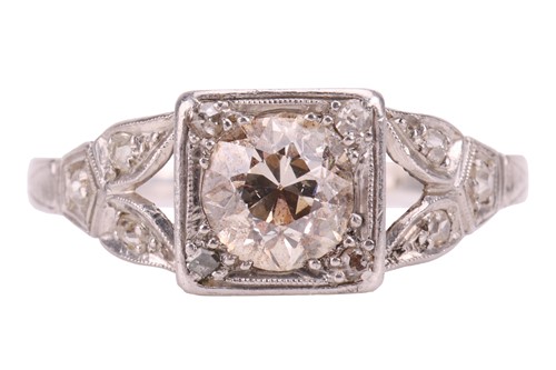 Lot 80 - An Art Deco diamond solitaire ring, centred...