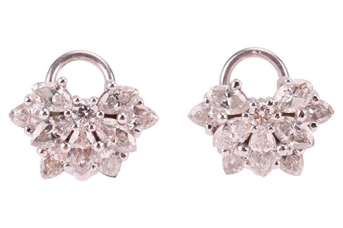 Lot 140 - A pair of diamond floral cluster earrings,...