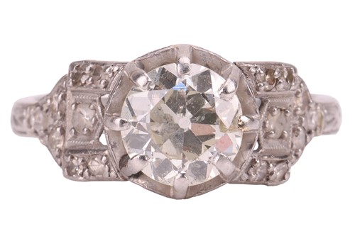 Lot 199 - A diamond solitaire ring, claw-set with an old-...
