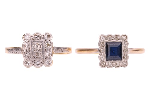 Lot 178 - Two rectangular gem-set panel rings; first...