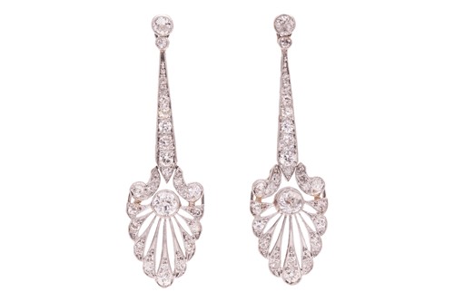 Lot 234 - A pair of Belle Epoque diamond-set pendant...