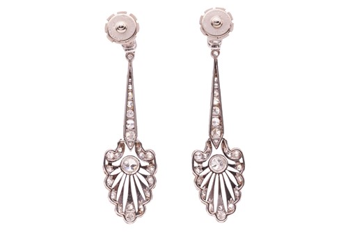 Lot 234 - A pair of Belle Epoque diamond-set pendant...