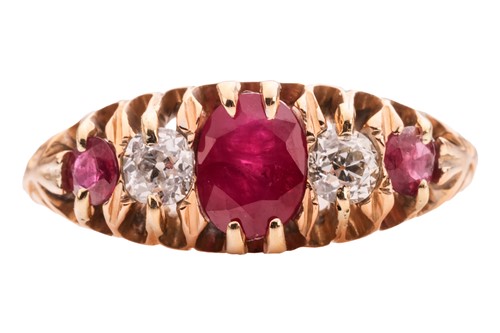 Lot 182 - A late Victorian ruby and diamond five-stone...