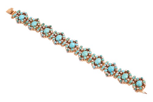Lot 104 - A turquoise and diamond cluster bracelet, each...