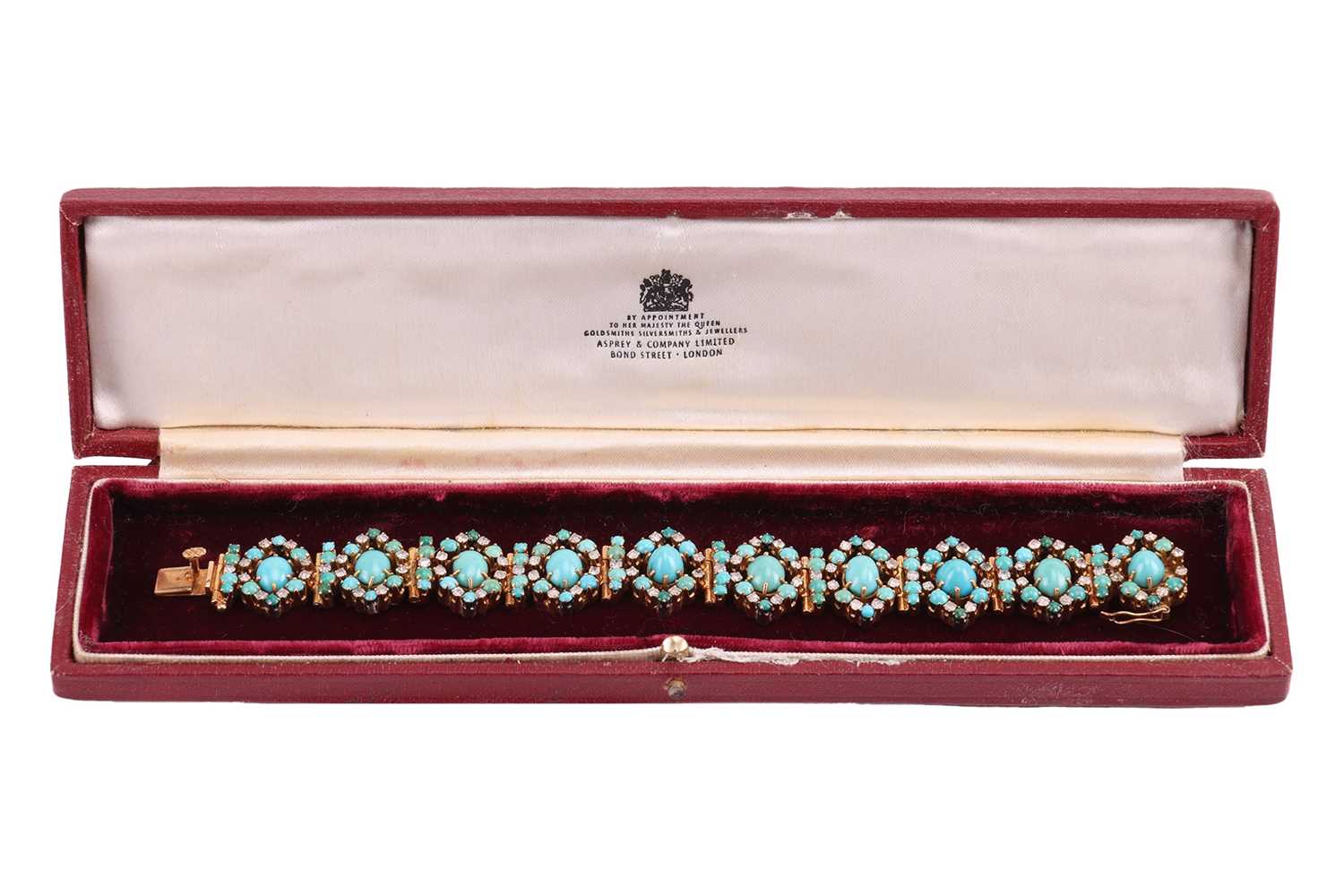 Lot 104 - A turquoise and diamond cluster bracelet, each...
