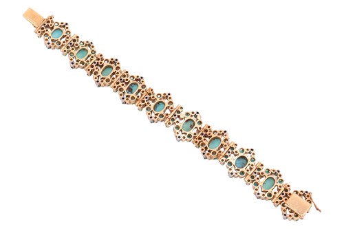 Lot 104 - A turquoise and diamond cluster bracelet, each...