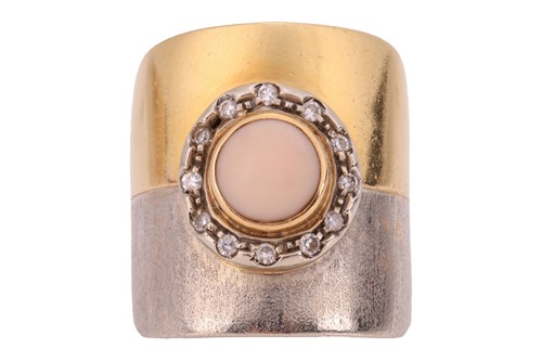 Lot A pink coral cabochon and diamond dress ring,...