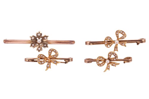 Lot 150 - Four seed pearl bar brooches; to include a...