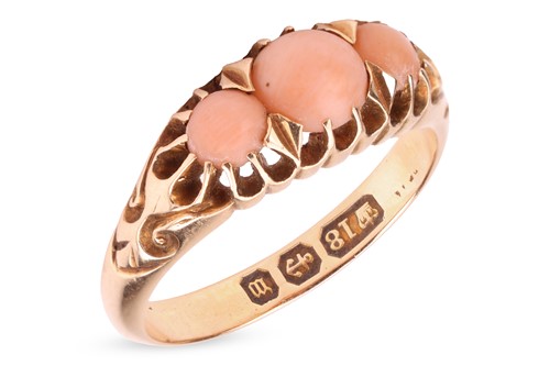 Lot A Victorian coral-set half hoop ring,...