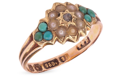 Lot A Victorian pearl and turquoise-set floral...