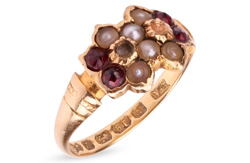 Lot A Victorian double flowerhead ring in 18ct...