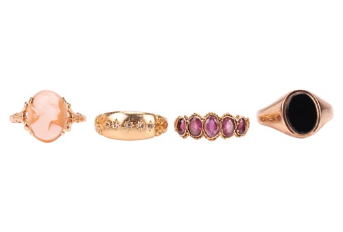 Lot 79 - Four gem-set rings; comprising a Victorian...