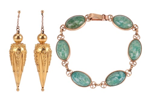 Lot A pair of Etruscan Revival drop earrings and a...