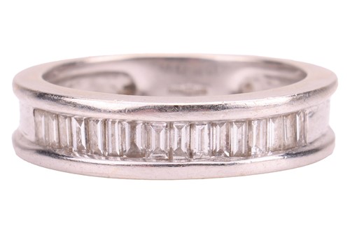 Lot 155 - A baguette-cut diamond half eternity ring in...