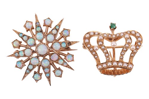 Lot 82 - Two Edwardian gem-set brooches, to include an...