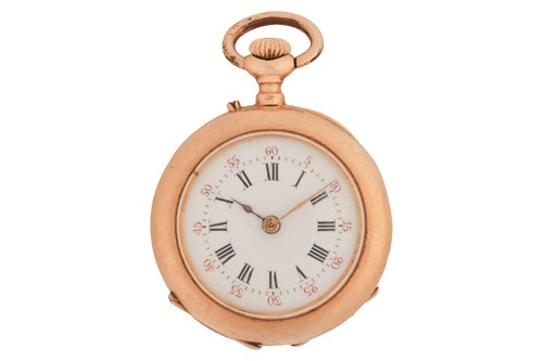 Lot 379 - An open-face pocket watch, featuring a keyless-...