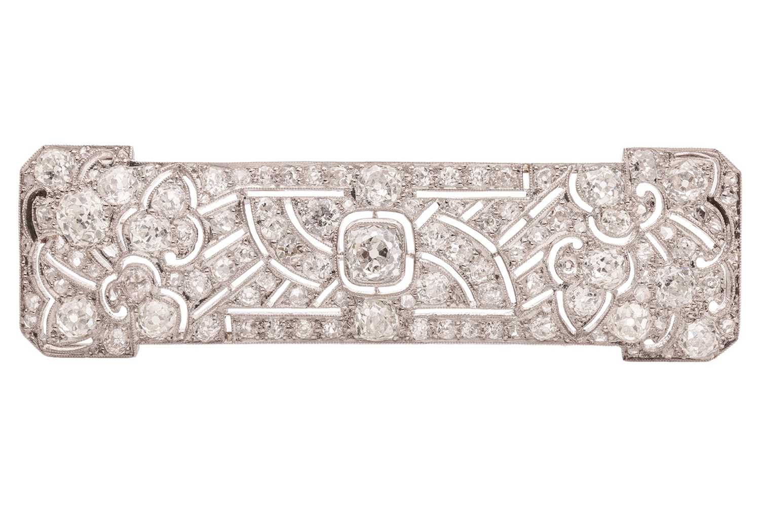 Lot An Art Deco diamond panel brooch of Japonisme...