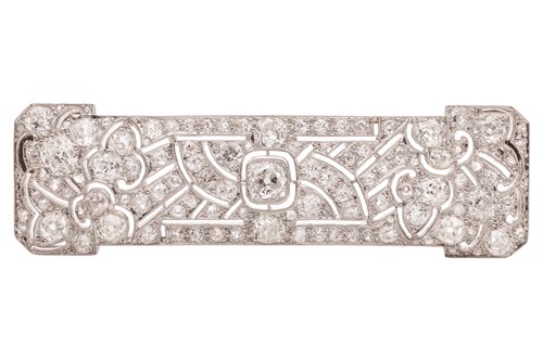 Lot An Art Deco diamond panel brooch of Japonisme...