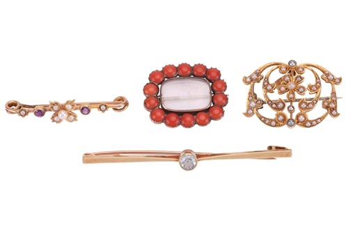 Lot 84 - Four gem-set brooches; to include an Edwardian...