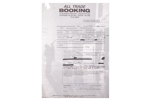 Lot The Smiths: the original live booking contract...