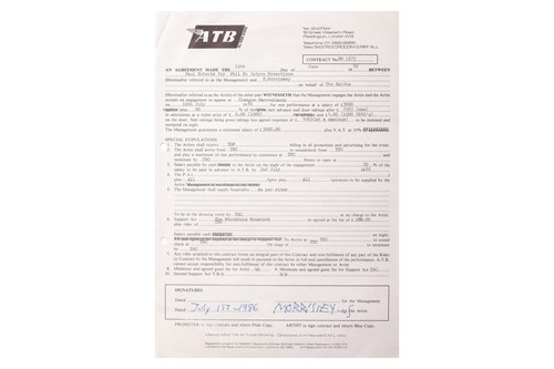 Lot The Smiths: the original live booking contract...