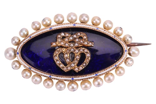 Lot A Victorian enamel and pearl lover brooch, the...