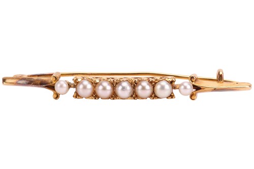 Lot 49 - A split pearl bar brooch, consisting of five...