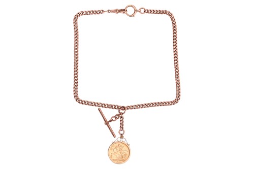 Lot 262 - An Albert chain in 9ct rose gold with...