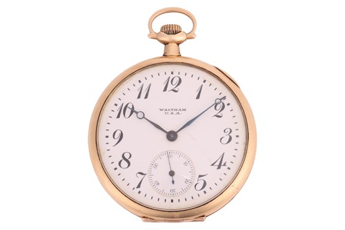 Lot A ‘14K’ open-face pocket watch by Waltham,...