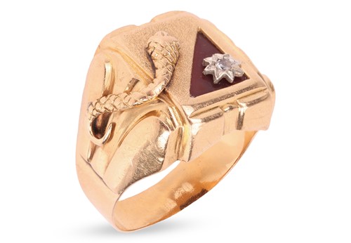 Lot 197 - A panel ring with snake motif, the rectangular...