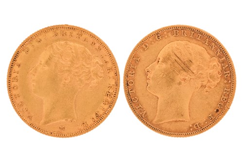 Lot 140 - Two "Young Head" Victorian gold sovereign...